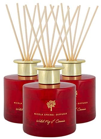 Nicola Spring Wild Fig & Cassis Scented Reed Diffuser - 200ml - Pack of 3 - Aromatherapy 6 Sticks Air Freshener Home Fragrance Diffuser Fragrant Gift Set for Kitchen, Bathroom, Home