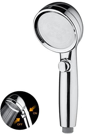 Ibergrif M20223 Alcachofa de Ducha de Alta Presión, Ducha de Mano con Botón Interruptor, Cabezal de Ducha Ahorro de Agua, Fácil de Limpiar e Instalar, Cromo