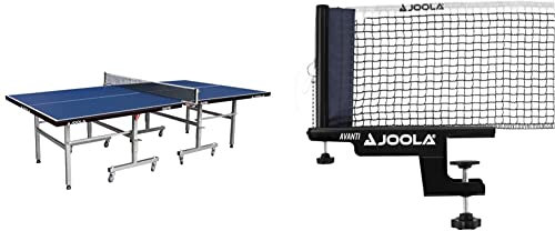 JOOLA 11271 Unisex – Erwachsene Transport Indoor Tischtennisplatte, Blue, 274х152.5 х76 & 31009 Unisex – Erwachsene TT-Netzgarnitur Avanti Tischtennisnetz, schwarz, 152cm