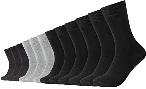 Camano Unisex Socken Comfort Cotton Crew 12er Pack 35-38 39-42 43-46 Schwarz Grau Blau, Größe:47-49, Farbe:Black Mix (9997)