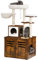 Heybly Cat Tree, Wood Litter Box Enclosure with Food Station, All-in-one Indoor Cat Furniture with Large Platform and Condo, Modern Style Cat Tower, Hammock, Rustic Brown HCT100SR