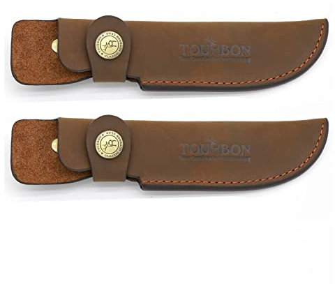 TOURBON Brown Leather Hunting Knife Sheath Cover Snap Hunter Knives Holder Case (Pack of 2pcs)