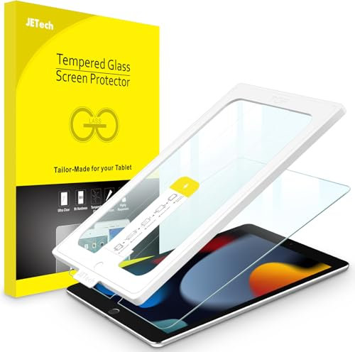 JETech Ein Touch Installieren Schutzfolie für iPad 10,2 Zoll (9./8./7. Generation, 2021/2020/2019), Panzer Schutz Gehärtetes Glas Displayschutz mit Auto Ausrichtungswerkzeug Bausatz, HD Klar