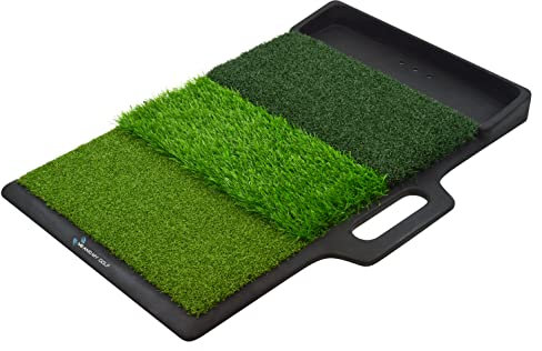 ME AND MY GOLF Tri Turf Golf-Schlagmatte mit Golfball-Tablett, inkl. Anleitungsvideos, Schwarz