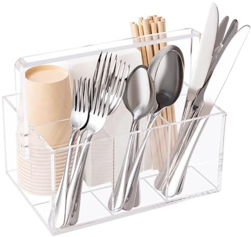 Utensil Holder Silverware Caddy Countertop Cutlery Organizer For Napkins Flatware Spoon Fork Knife For Picnic Party Plastic Acrylic