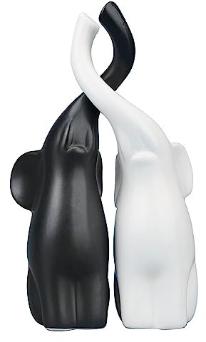 pajoma® Verliebte Elefanten Größe L, 2er-Set aus Keramik | Höhe 25,5 cm - Harmonisches Pärchen in Schwarz & Weiß | Tierfigur Dekoration, Dekofigur, Tischdeko für Küche, Bad, Wohn- und Schlafzimmer