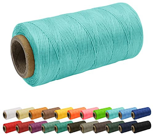 Uiopa 1mm x 260m Wachsfaden, 150D Flache Sattlergarn Ledergarn Gewachst, Leder Nähen Faden Gewachste Schnur für Lederhandwerk, Buchbinderei, Schuhreparatur, Schmuck (Hellblau)
