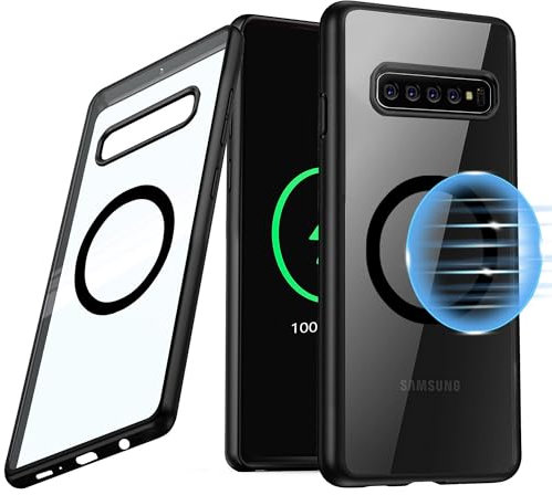 Guizzcg for Samsung Galaxy S10 Plus Magnetic Case (6.4-inch) [Compatible with Magsafe] Soft TPU Bumper + Clear Back Slim Shockproof Drop Protection for Samsung Galaxy S10+,Black