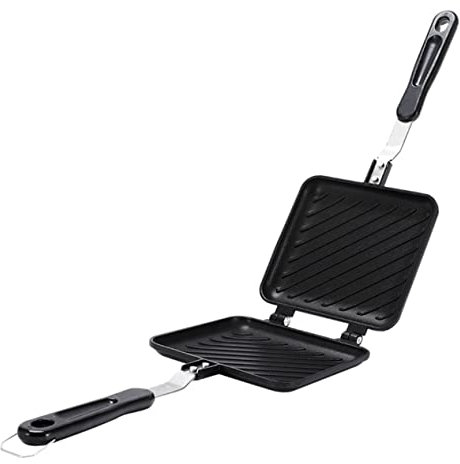 HEMOTON Antihaftbeschichtete Sandwich Bratpfanne Aus Aluminiumguss Doppelseitige Flip Pfanne Für Küche Und Frühstück Ergonomischer Griff Praktische Sandwichform