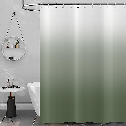 Hnmdmyi Tenda da doccia verde salvia 90x180, Tende da doccia verde e bianco Ombre Elegante moderna tenda da bagno di lusso impermeabile tessuto poliestere lavabile per bagno con ganci
