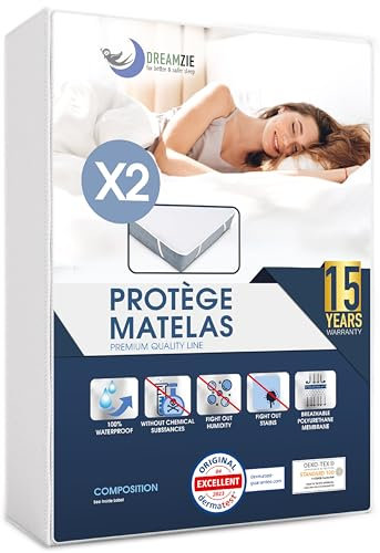 Dreamzie Protege Matelas 140x190 Imperméable (Lot de 2) Certifié Oeko TEX - Alèse en Coton Respirant avec 4 Coins Elastiques