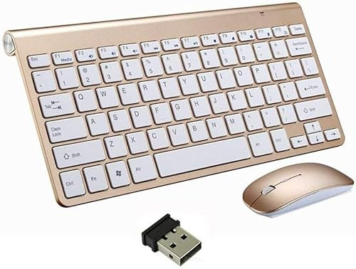LIQS Wireless Keyboard and Mouse Set,Portable 2.4G Keyboard and Mouse Combo Set,Wireless Keyboard and DPI Adjustable Mouse for Windows,Surface,Android Smart TV-UK Layout (Gold)