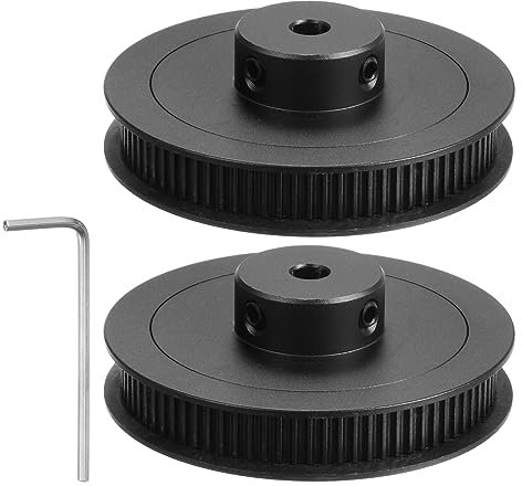 sourcing map 2Stk 2GT Umlenkrolle 80 Zähne 5mm Bohrung 55mm Durchmesser Aluminum Zahnriemen mit 2mm Sechskant Schlüssel für 6mm Breite Gürtel 3D Drucker CNC Maschine Zubehör Schwarz