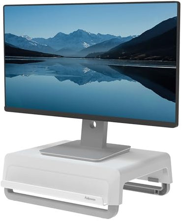 Fellowes Computer Monitor Stand with 3 Height Adjustments - Breyta Monitor Riser with Cable Management - Ergonomic Adjustable Monitor Stand for Computers - Max Weight 15KG - White