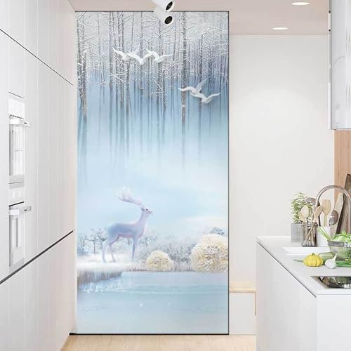 Fensterfolie Blauer Nordischer Hirsch Fensterfolie Blickdicht Sichtschutzfolie Fenster Static Milchglasfolie Folie Fenster Sichtschutz Home Office Fensterfolie Selbsthaftend 50x120cm