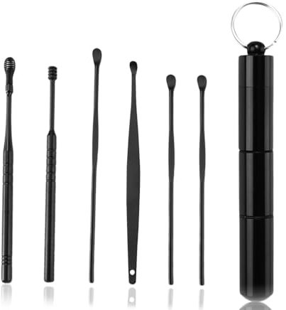 Ohrenschmalz Entferner Edelstahl, Wiederverwendbares Ohrenreiniger, mit Aufbewahrungskiste, Ohren Reinigung Werkzeug, für Verwendet Gehörgang zu Reinigen, 6 Stück, Schwarz