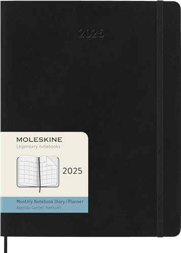 Moleskine Monthly Planner, 12 Monate Monatsplaner 2025, Weicher Einband und Elastischer Verschluss, Farbe Schwarz, Extra Großes Format 19x25 cm
