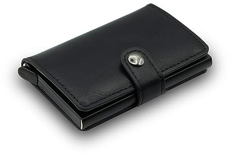 TICONN Porta Carte di Credito,Porta Carte di Credito In Pelle In Forma di Portafoglio RFID da Uomo, Elegante con protezione RFID (Nero)