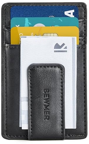 BEWMER Porta Carte di Credito da Donna e Uomo con Molletta Fermasoldi | Portafoglio Uomo Piccolo in Ecopelle di Alta Qualità Contiene Fino a 8 Carte | Con Clip Magnetica per le Banconote