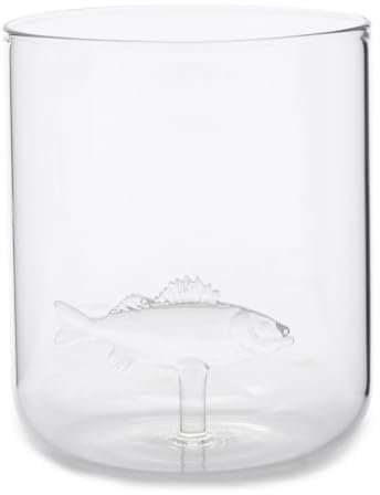 Riviera Maison Wasserglas Transparent mit Glasfisch am Boden rundes Glas 10 cm hoch 300 ml, zerbrechlich - Long Island Fish Water Glass - (ØxH) 8.5x10