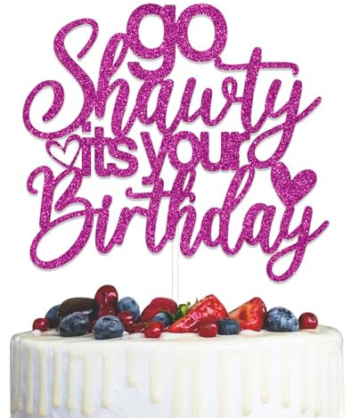 Go Shawty Its Your Birthday Cake Topper, Its My Birthday Cake Topper, Girls Birthday Cake Decorations, Hip Hop Themed Birthday Party Decor Supplies Rose Red