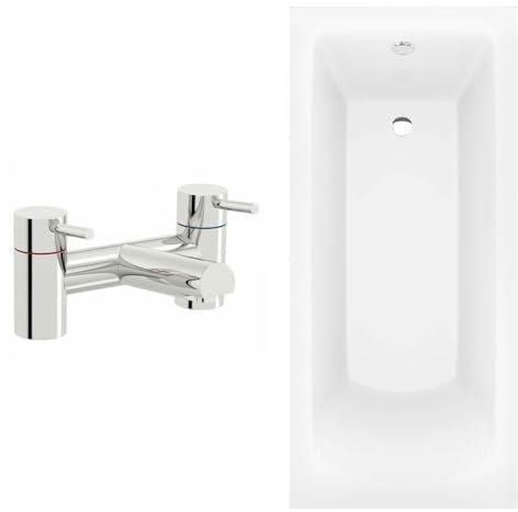 Orchard Einseitig gerade Badewanne mit quadratischem Rand 1800 x 800 mit Paneel und Wannenmischbatterie – Weiße einseitige Badewanne, Rechteckige einseitige Badewannen, Badewannen reliable
