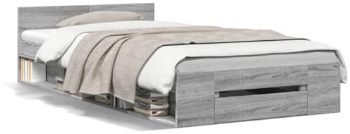 NITCA Bed Frame with Drawer,Large Storage Space,Strong Wooden Slats,Single Bed,Single Bed With Storage,Double Bed with Storage,with Underbed Drawer, Grey Sonoma 90x190 cm Small Single Engineered Wood