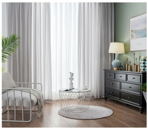 Beydodo Vorhänge Lichtdurchlässig mit Ösen, Gardinen Küche 2er Set 132x274CM Modern Einfarbig Hellgrau Schiebevorhänge Halbtransparent Wohnzimmer Schlafzimmer