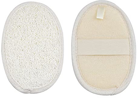 Dokeno 2 Piezas Esponja Reutilizable de Lufa Natural,Esponja Natural De Lufa Con Banda Elástica,Guantes De Ducha Exfoliante,Hecho de esponja de lufa de ducha,para Baño SPA Ducha