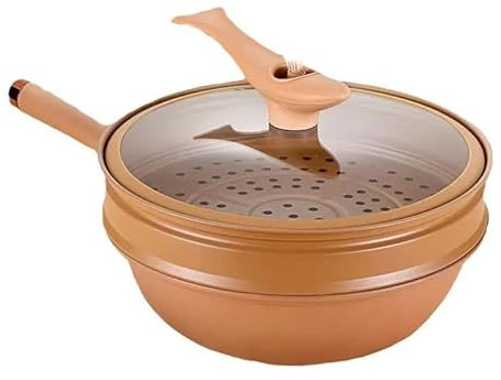 kikxj Olla de micropresión antiadherente de arcilla de cerámica multifuncional, wok de arcilla antiadherente todo en 1 con cesta de vapor, micropresión 2 en 1 y fondo de inducción, para inducción,