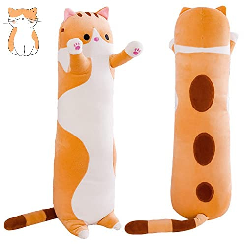 Sausudols Lange Katze Kuscheltier Stofftiere Plüsch Katzen Spielzeug Kuschelkissen Geschenke für Kinder Freundin Gelb 70CM