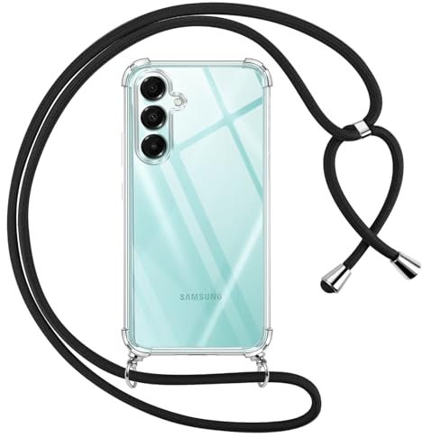 Pnakqil Cover per Samsung Galaxy A16 5G con Cordino, Trasparente Custodia con Laccio Tracolla Cellulare Girocollo Collana Protettiva per Samsung A16 5G 6.7, Nero