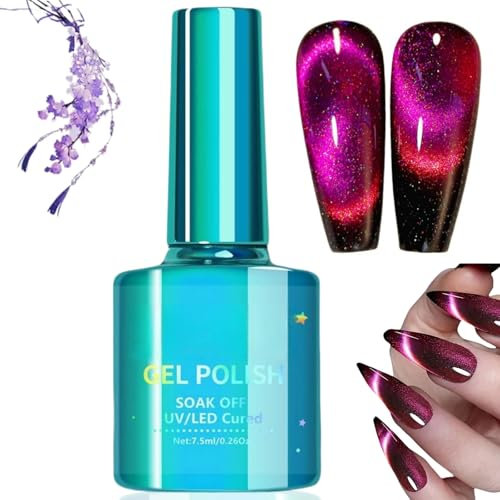 Cat Eye Gel Nail Polish,12D Magn/etic Gel Nail Polish,Cat Eye Red Gel Nail Polish, Glitter Red Nail Varnish,Red Gel Nail Polish,UV Lamp Needed Magn/etic Gel Nail Polish,Long Lasting Drying Nail Art