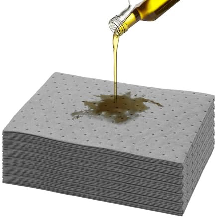 50 Piezas Almohadillas Absorbentes de Aceite, 25x33 cm Universal Paños Absorbentes de Aceite para Líquidos a Base de Aceite y Agua, para Garajes Talleres Barcos, Accesorios de Garaje, Gris