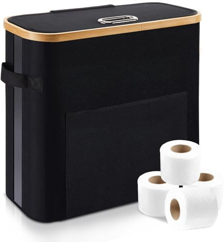 OUSFOT Rangement Papier Toilette, 32L Boite Range Papier Toilette Panier Papier Bambou Peut Contenir 12 Rouleaux de Convient aux Toilettes et aux Douches