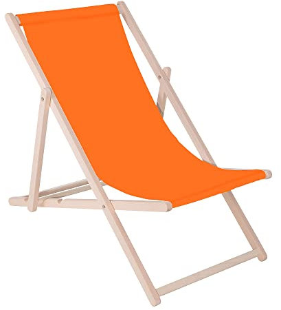 Muntel Klappstuhl Liegestuhl klappbar aus Massivholz, Sonnenliege für Garten, Balkon & Terrasse, Gartenstühle, Gartenliege wetterfest, Strandliege klappbar leicht, Strandstuhl, (Orange)