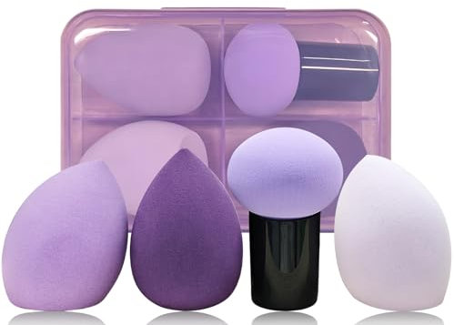 AmiCera Makeup Sponge, Blender 4 PCS Latex Free Beauty Makeup Blending Blender Foundation Concealer Sponge for Liquid, Powders, Creams, Water Droplets& Mushroom Shapes, Purple