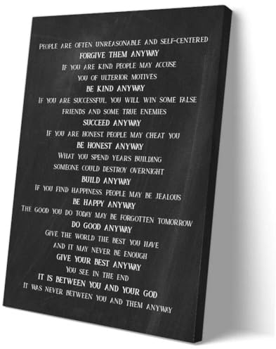 Sboobily Do It Anyway Gedicht Wandkunst Mutter Theresa Zitat Poster Schwarz und Weiß Poesie Poster Gerahmte Kunstdrucke Giclée-Bilder Gemälde für Wohnzimmer 30,5 x 45,7 cm