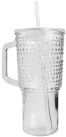 HOMLA BERE Pünktchenglas mit Glasstrohhalm 1L, Spülmaschinenfest, Mit Deckel & Henkel