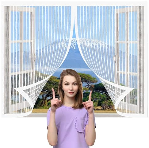 Zanzariera Magnetica per Porte Finestra 99 x 140 cm Tenda Anti Zanzare Resistente Traspirante Anti Zanzare Insetti per Finestre Soggiorno Camera Letto, Bianco