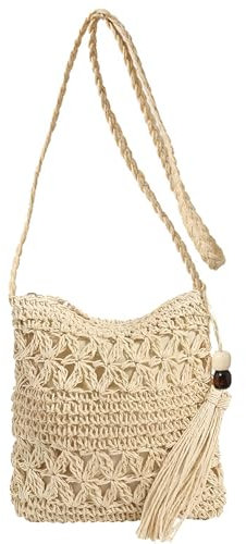 Zovator Straw Bag for Women, Summer Beach Cossbody Bag with Tassel Bohemian Handmade Shoulder Purse with Zipper Straw Handbag Holiday Handbags for Women for Work Travel Outdoor Holiday Travel