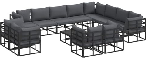 vidaXL Garten-Sofa-Set mit Kissen 13 pcs, Garten und Terrasse, modernes Outdoor-Sofa-Set mit verstellbaren Füßen, Bequeme Liege für Entspannung und Zusammenkünfte