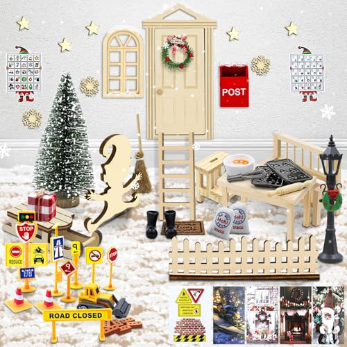 Set Porta Elfi Natale 65 Pezzi - Set Completo Incl. Cantiere degli Elfi, Set Panificio, Calendario dell'Avvento 2025, Porta Magica, Cartelli e Altri Accessori per il Periodo Natalizio