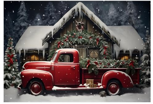 Ujjdwiurgh Christmas Background Cloth Party New Year Vintage Red Truck Children Photo Studio Photography Background Cloth,G Easy Install Easy to Use