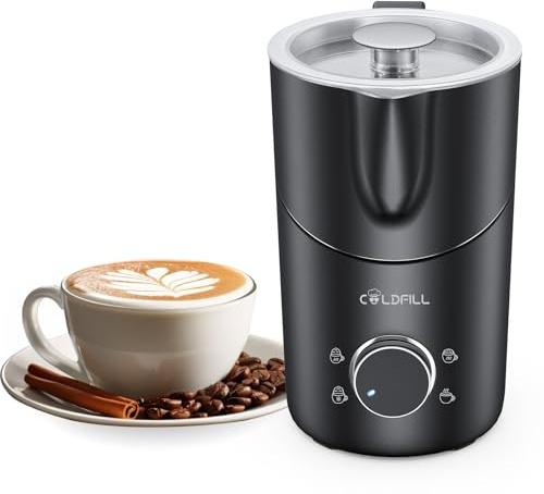 COLDFILL Espumador de Leche 8 en 1, Espumador Leche Electrico 400 ml, Calentador de Leche y Milk Frother para Espuma Caliente/Fría, Batidor de Leche Acero Inoxidable, Negro