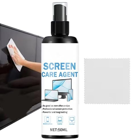 Fuuxtci Screen Spray, 50 ml Streak-Free Cleaning Spray, Monitor Cleaner with Microfibre Cloth, for Computers, Laptops, Televisions, Mobile Phones, Electronic Devices, Monitors, Glasses