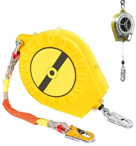 Aocay Höhensicherungsgerät 3m/5m/7m/10m/15m/20m(Gelb,5m) | Einziehbar Absturzsicherung Dachdecker 150kg, Grün/Gelb Fallschutz Auffanggurt Absturzsicherung mit Selbstsicherndem Haken