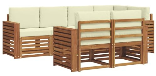 vidaXL Sofagarnituren 7 pcs Natur und Creme Massivholz Akazie, Garten-Sofa, modernes Outdoor-Sofa, langlebige Lounge, Bequeme Terassensitze für Dein Wohnzimmer