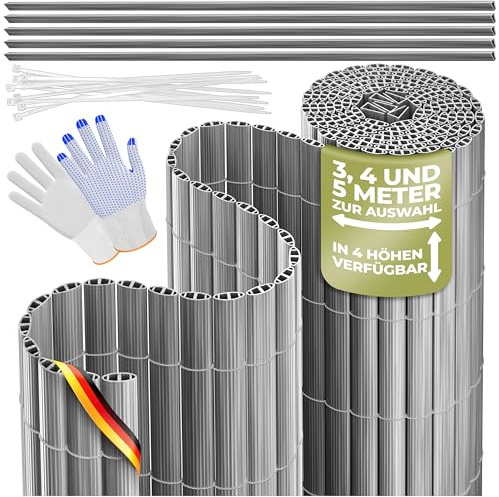 KESSER® Brise-vue en PVC - 100 x 400 cm - Protection contre le vent - Lamelles renforcées - Pour jardin, balcon et terrasse - Avec serre-câbles, housse et gants - Gris clair