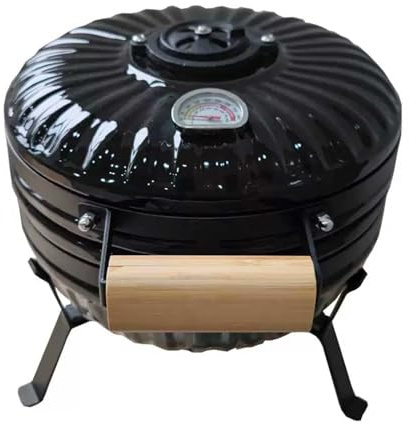 Keramikgrill mit Edelstahlrosten und Thermometer, Holzgriff Outdoor BBQ Smoker für Kochen, Camping, Picknick